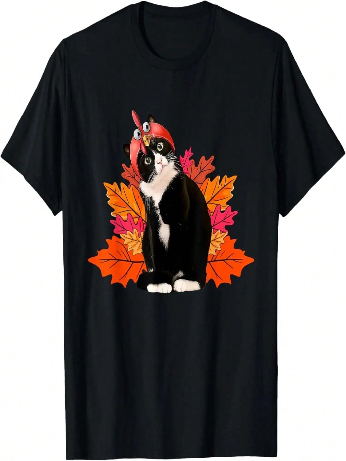 Turkey Tuxedo Cat Fall Autumn Leaf Funny Thanksgiving T-Shirt S