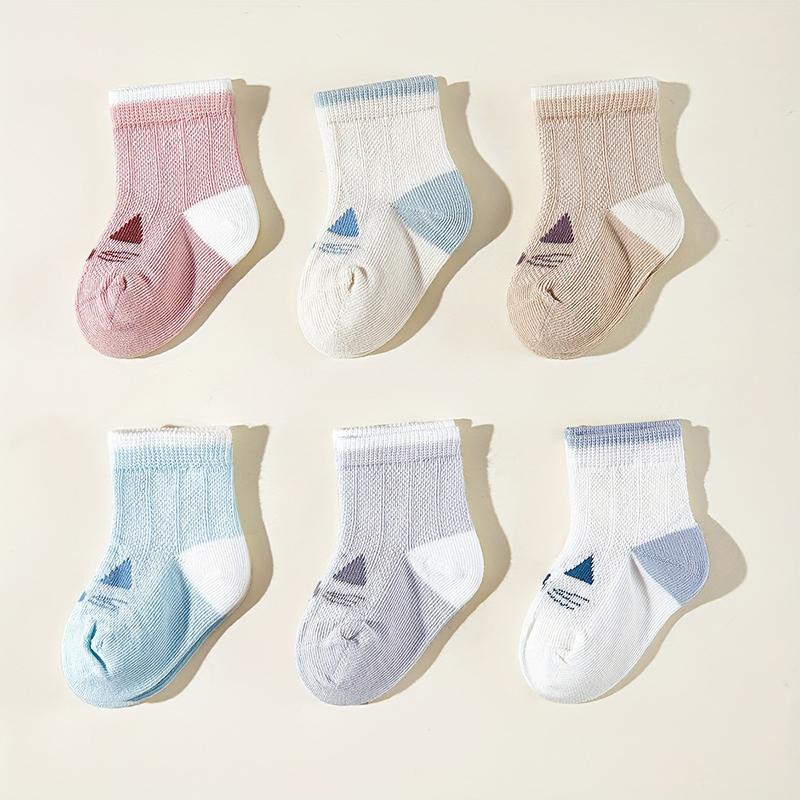 6Pairs Baby Mesh Socks Cute Cat Mid-tube Sock Summer  Sweat-absorbing Breathable Newborn Cotton Sock 0-3year Children Footwear