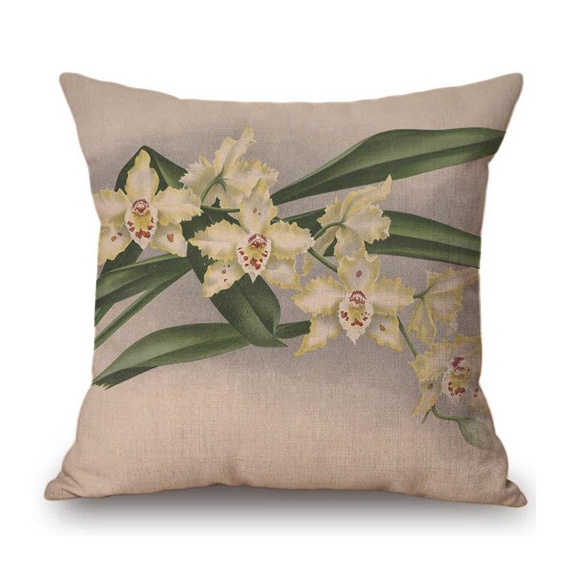 Pink Yellow Orchid Flower Hand Drawing Sketch Painting Home Decorative Sofa Throw Pillow Case Floral Car Seat Cushion Cover Case