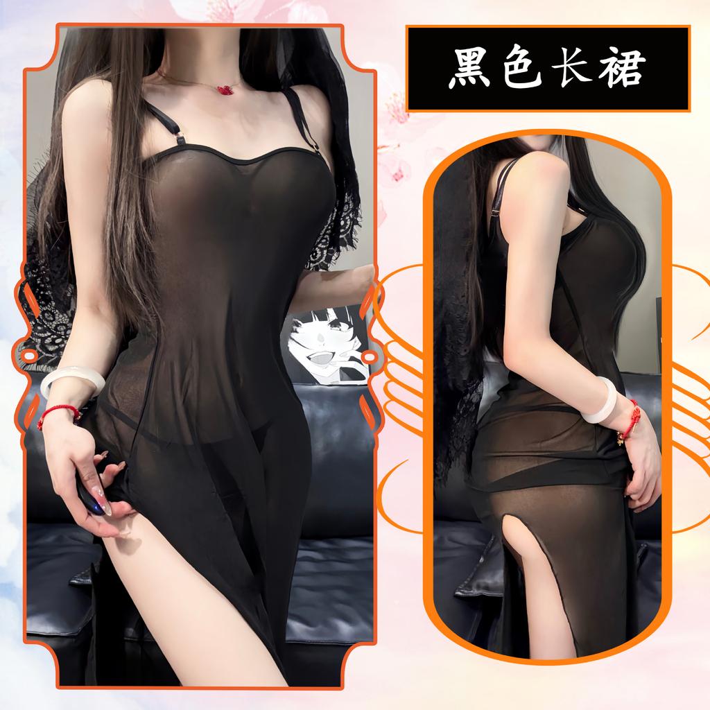 Sex Underwear Mesh Suspender Skirt Perspective Temptation Slit Dress Pajama Set Sexy Pure Desire