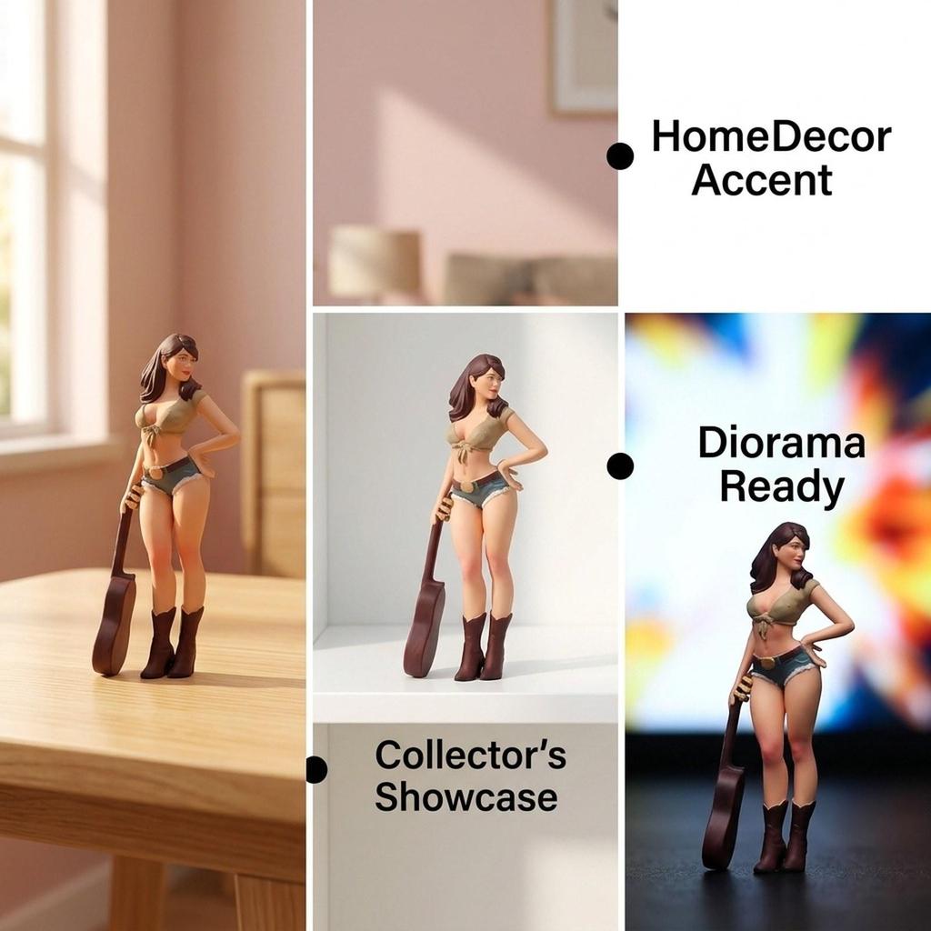 Miniature Figure Doll Guitar Girl Figurine Resin Material Painted Decoration Suitable for Sand Table