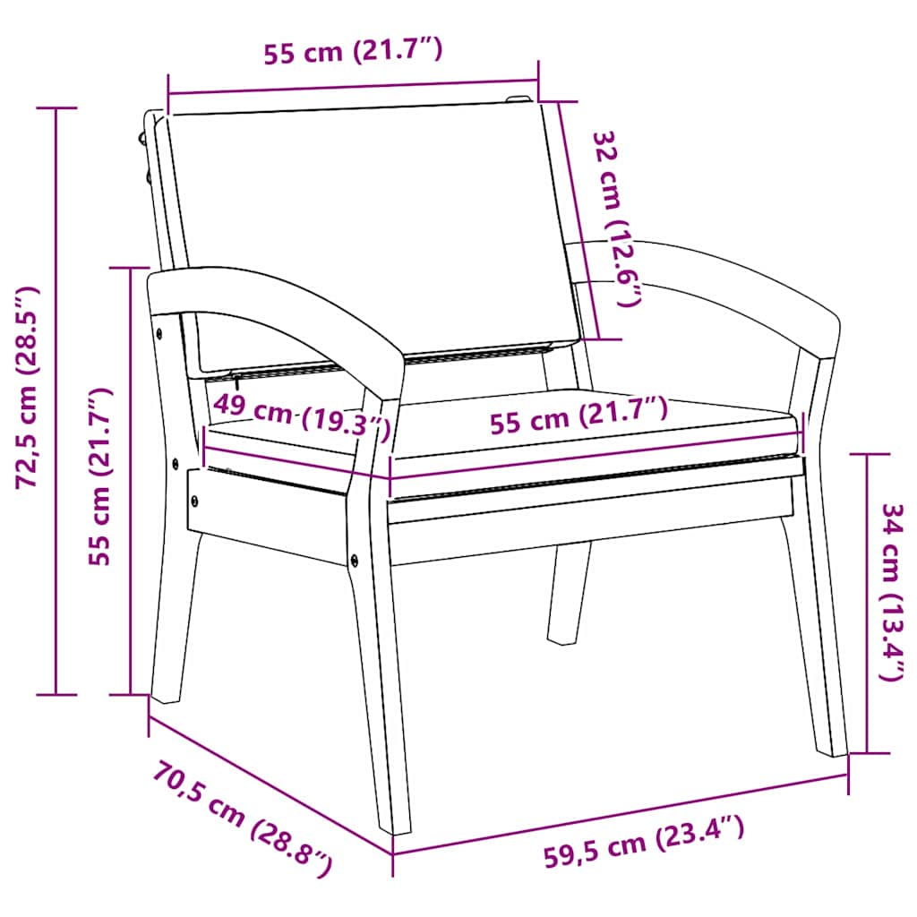 Garden Chair with Cushion 2 Pcs Oil Natural Solid Acacia Wood