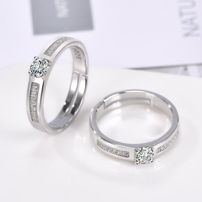 2pcs 925 Sterling Silver Couple Rings Zircom For Women Man Exquisite Student Girlfriend Silver Jewelry Accessories Wedding