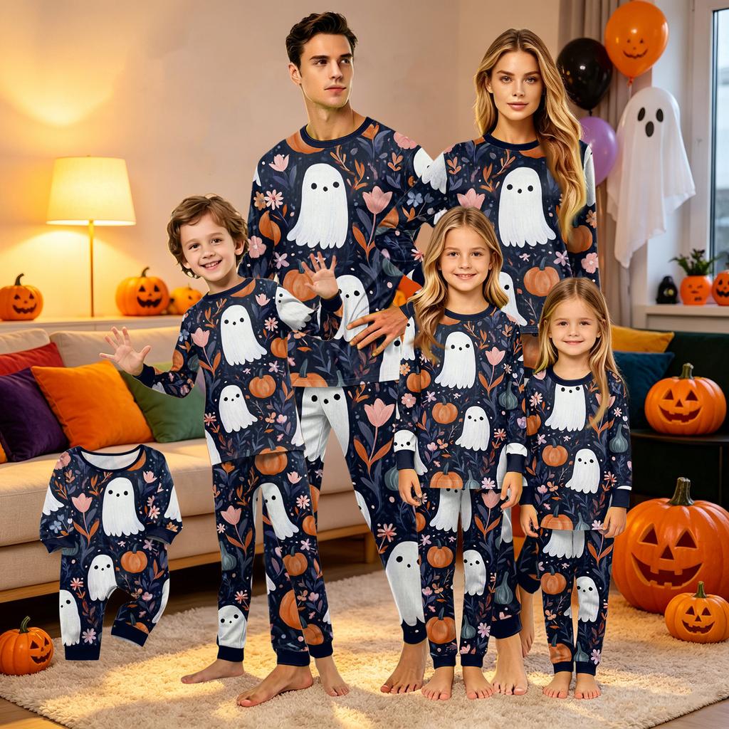 Familienpassendes Halloween-Print Langarm-Oberteil und Hose Schlafanzug-Set