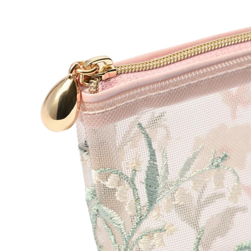 Franc Franc Japan Mesh Embroidered Pen And Tooth Brush Pouch Pink