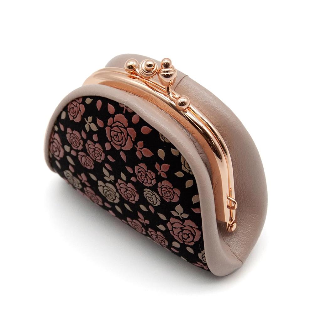 Inden-ya Inden Coin Purse, Kaguwa Rose Design, Traditional Craft, Koshu Inden Deer Leather, Lacquered, Original Brand (No. 8414)