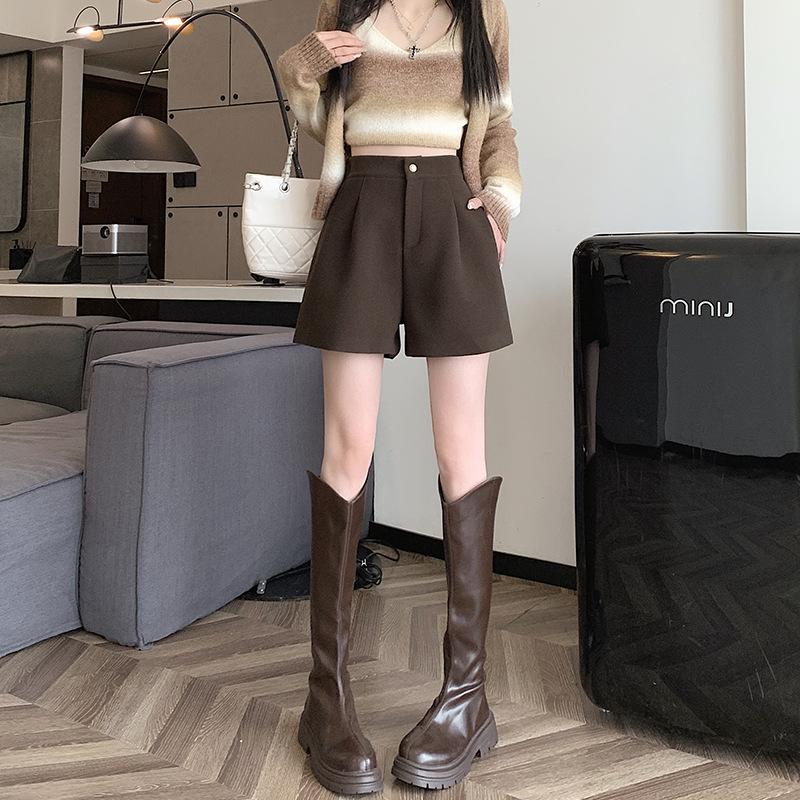 Shorts Women's Winter New High Waist Wide Leg Pants Solid Color Boots Simple Casual Pants