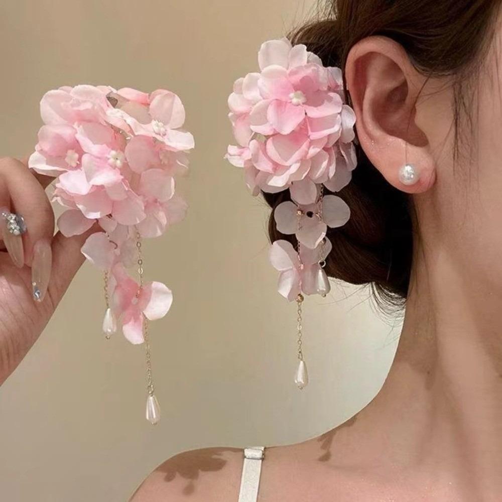 High Grade Sweet Fabric Flower Hairpin Elegant Duckbill Clip  Wedding Headdress розовый
