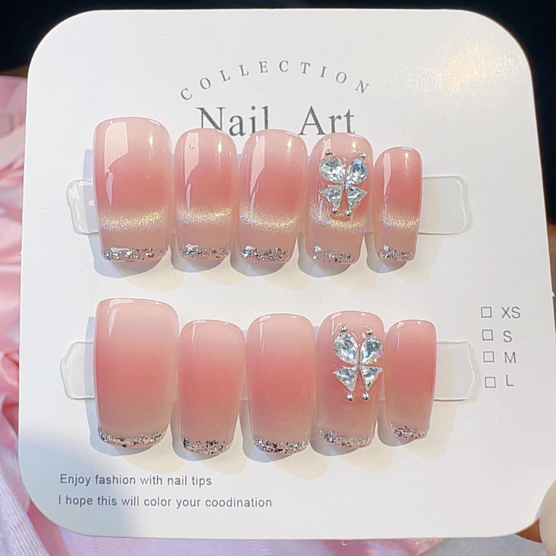 French Edge Cat Eye Butterfly Nails S11-02 – Handmade, Wearable, Popular Nail Art