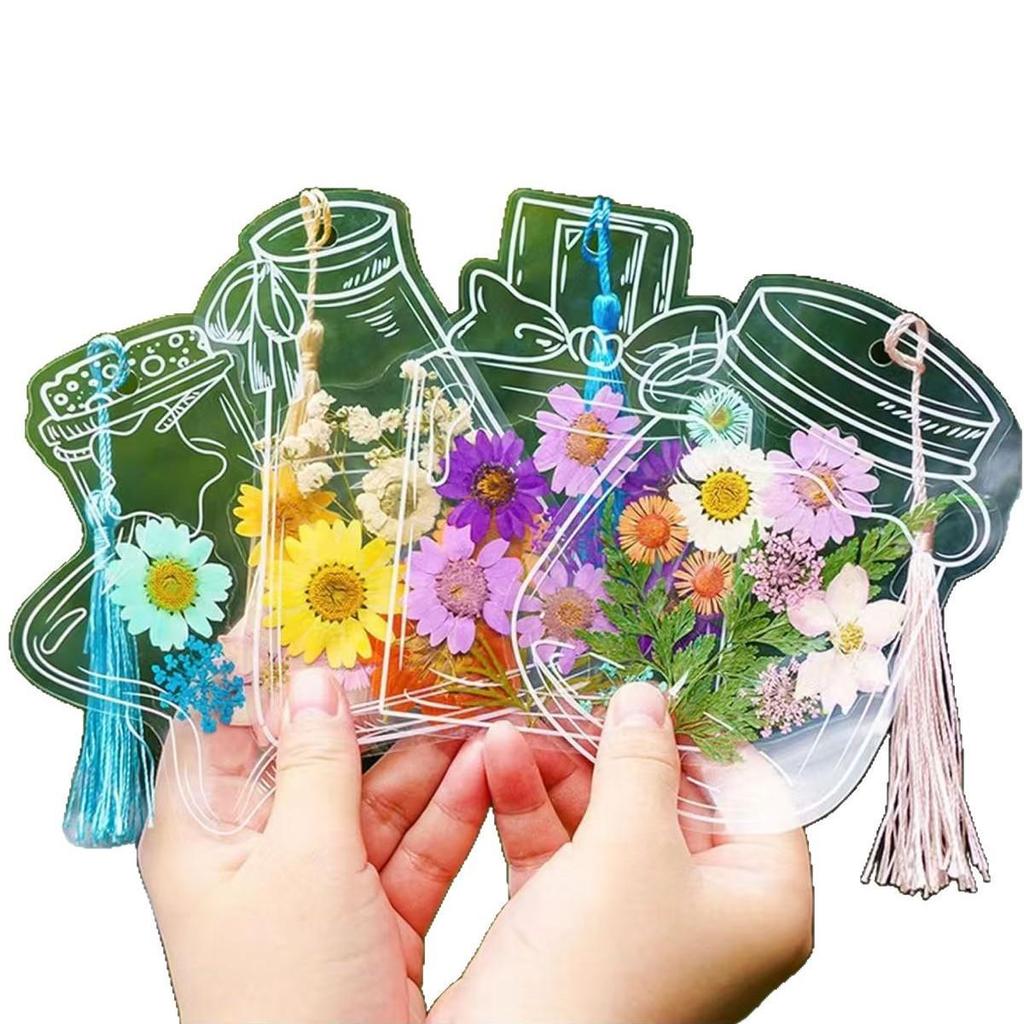 Spring DIY Transparent Flower Lamination Film: Upgraded Tassel Dried Flower Bookmark Kit
