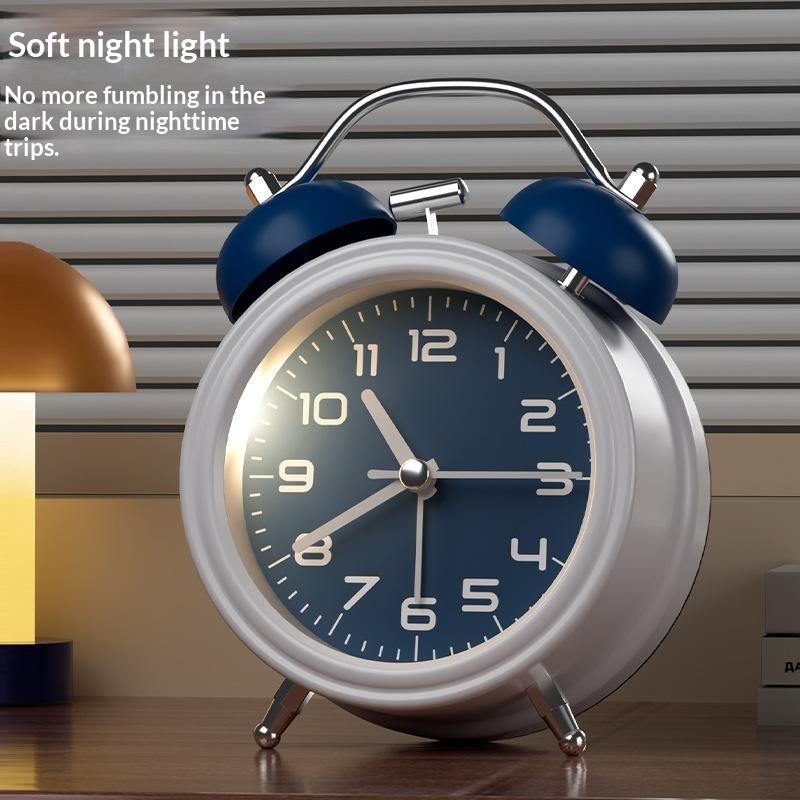 3/4.5In Twin Bell Alarm Clock Creative Desk Round Alarm Clocks Mute Mechanical With Night Lights Household Supplies Home Decor