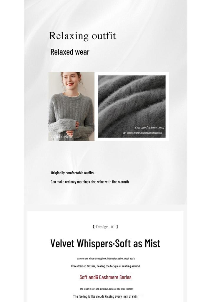 Elegant Women's Color-Block Cable Knit Cashmere Sweater, Round Neck Pullover, Autumn/Winter Style Base Layer Top