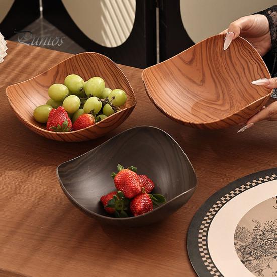 Odor-free Storage Bowl Vintage Wood Grain Fruit Tray, Food-Grade Snack Candy Serving Plate, Thickened Wear Resistant Nestable Stackable Decorative