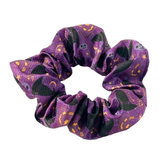 Fluffy Hair Scrunchies Halloween Ties, High Elasticity Scrunchies, Soft Stretchy Bands with Ghost Witch Hat Tie Bat Spider Web Design,