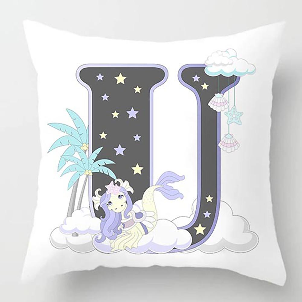 Cute Cartoon Alphabet Print Dolphin Star Pillowcase Sofa Cushion Bedside Backrest Pillow Case Baby Room Pillow Covers Decorative