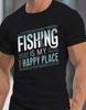 Unisexs Fishing Is My Happy Place Tshirt Breathable Round Neck Short Sleeve Tee Fishing Fishing Apparel Round Neck Tee Sweatwi