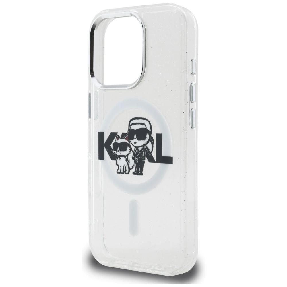 Karl Lagerfeld IML Glitter Karl & Choupette Sketch Logo MagSafe Case for iPhone 16 Pro Max Transparent