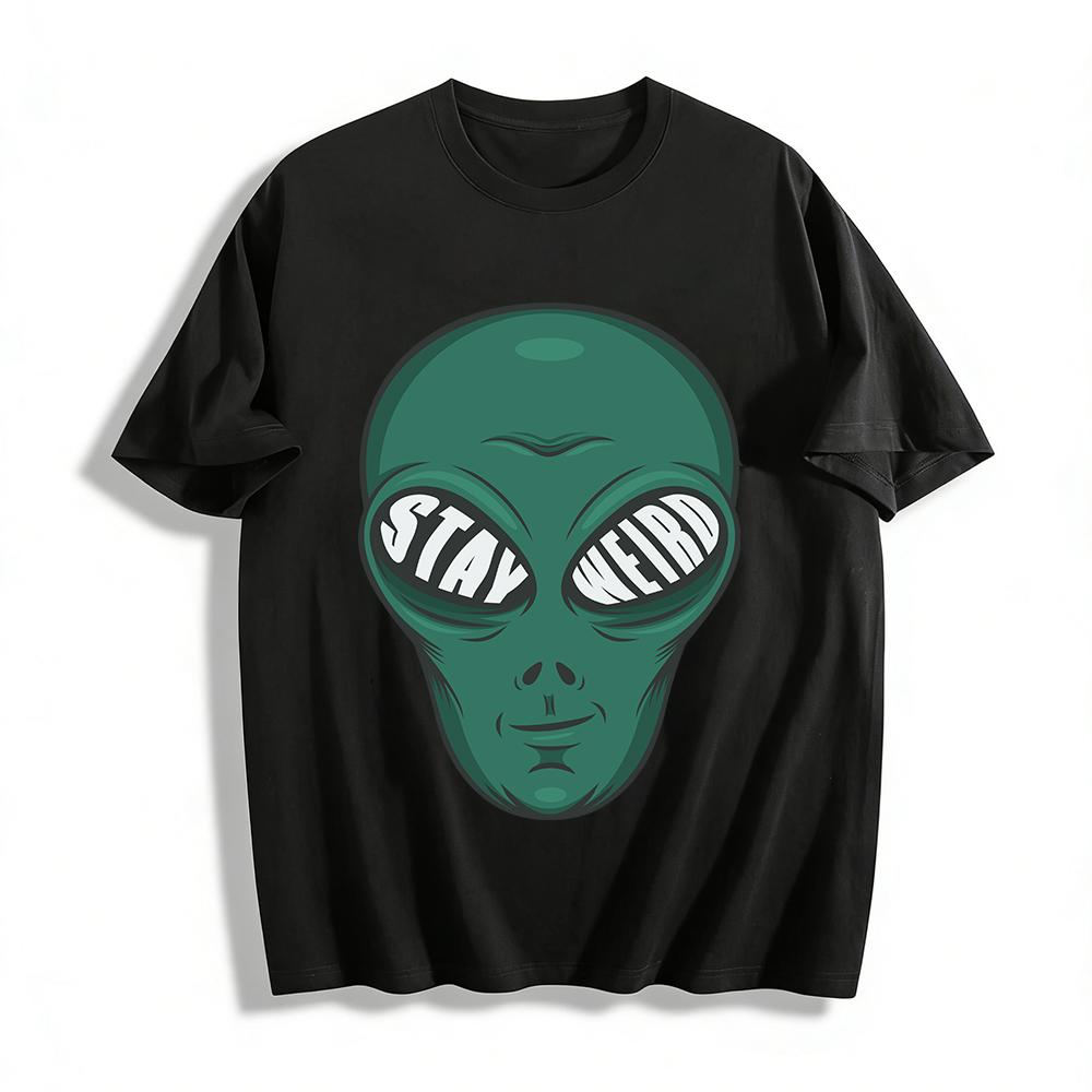 Stay Weird Green Alien Print Casual Unisex Short Sleeve T-Shirt Pure cotton T-shirt XXS