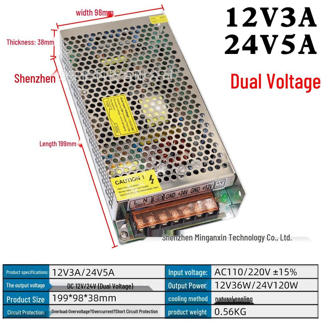 Dual-Output Voltage Switching Power Supply: 5V/12V/24V, 60W/120W/200W
