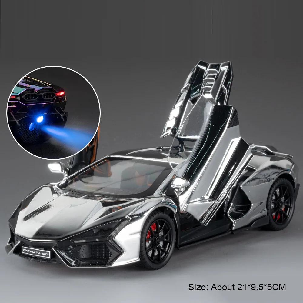 1:24 Scale Revuelto Bolide Sports Car Model Toy Pull Back Music Light Spray Supercar Doors Opened Alloy Diecast Models for Kids