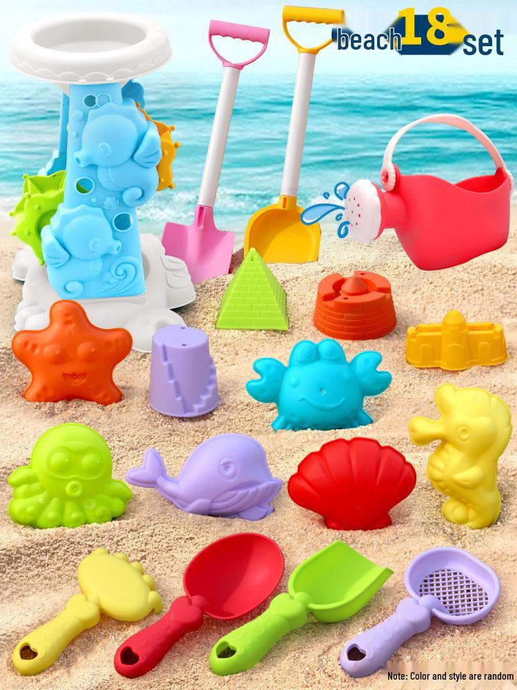 Interactive Educational Beach Toy Set: Ocean Sand Molds, Sprinkler, Shovel, Sand Timer, and Water Play Kit
