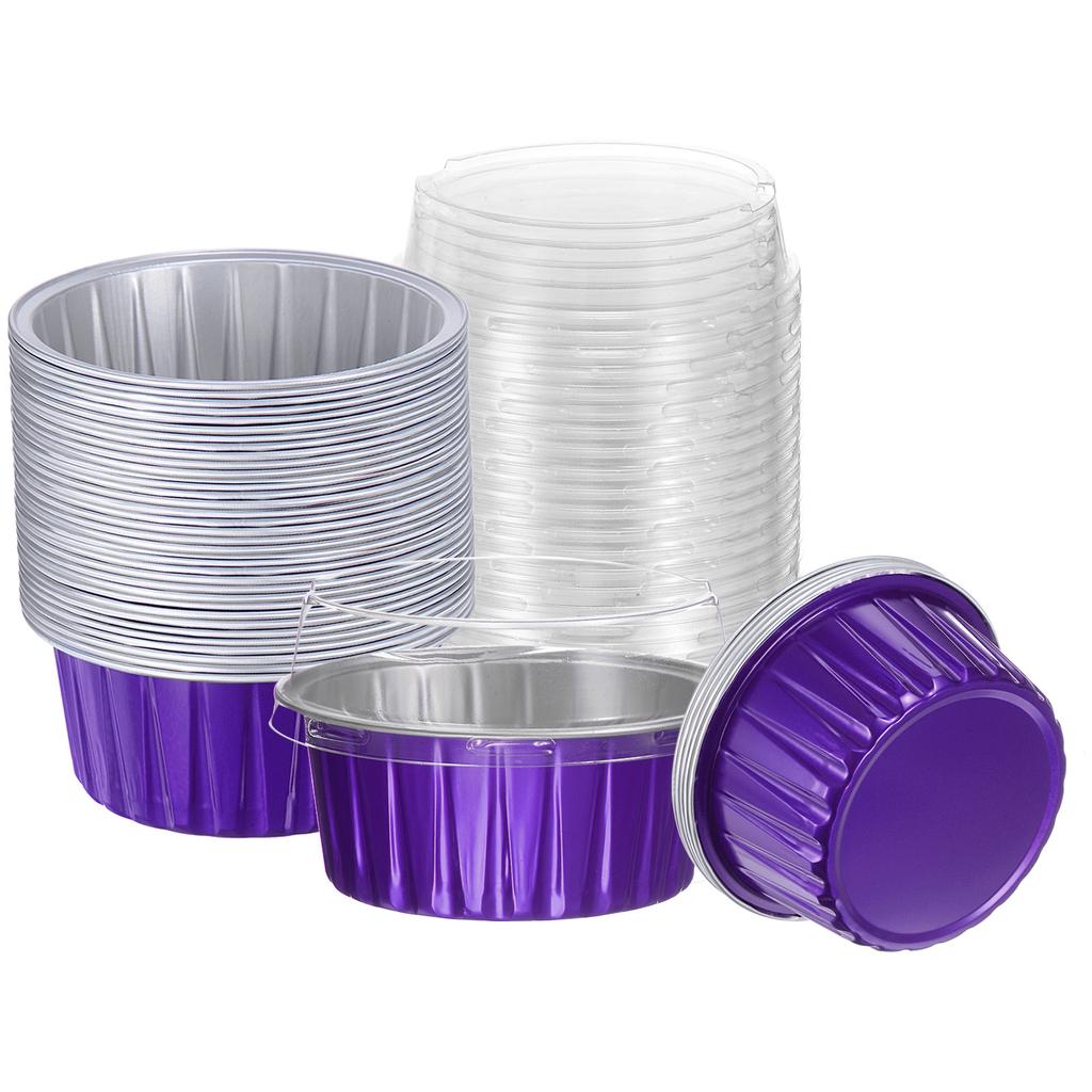 100Pcs Baking Cups with Lids Aluminum Foil Liners Mini Disposable Containers Cups Holders Cases Boxes Pans for Dessert Wedding