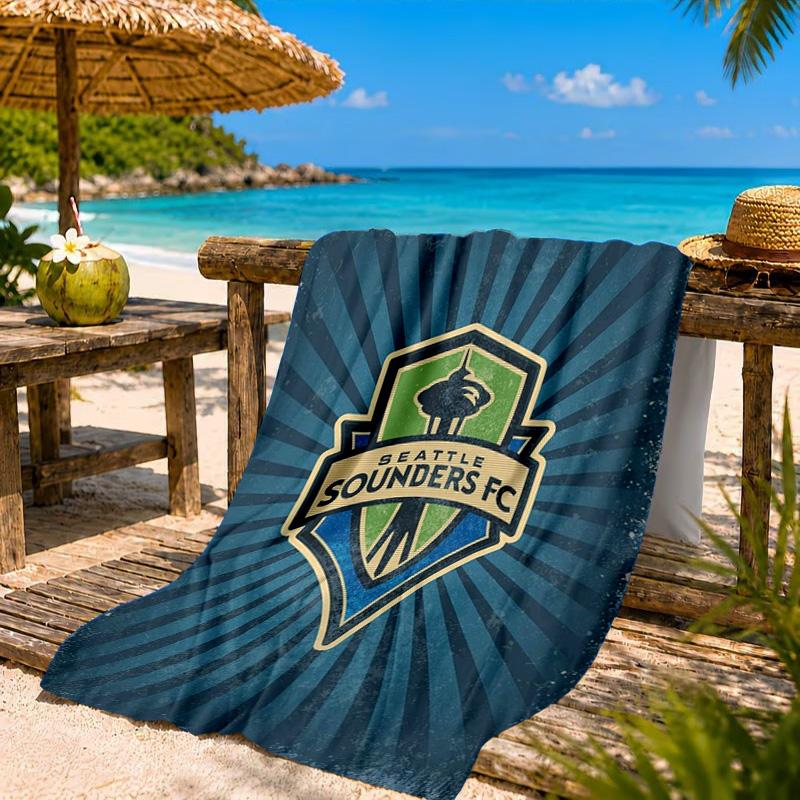 Sea-ttle Fc Logo Printed Microfiber Beach Towel, Soft And Absorbent, Quick-Dry, Ideal for Summer Travel, Beach Essential, Swimming Pool