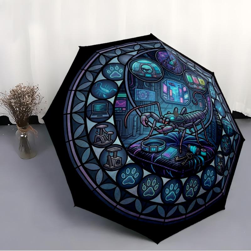 Cybernetic Scorpion Lab pattern umbrella, portable and foldable design, 8 ribs, a casual accessory for Halloween, Christmas, and birthday gifts.