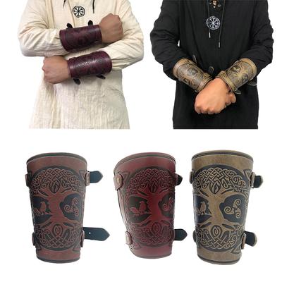Vintage Nordische Wikinger Armmanschette für Cosplay-Partys Mittelalterliche PU-Leder Geprägte Armstulpe Bogenschießen Rüstung Armschienen