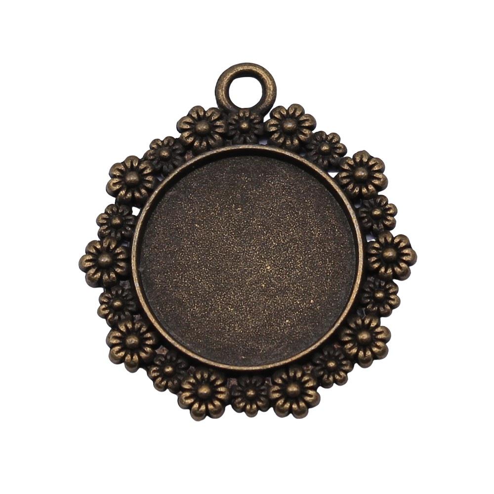 10 Stück 20mm Innenmaß Antik-Bronze Farbe 34 Stil Cabochon Fassung Anhänger Passend für 20mm Glas Cabochon