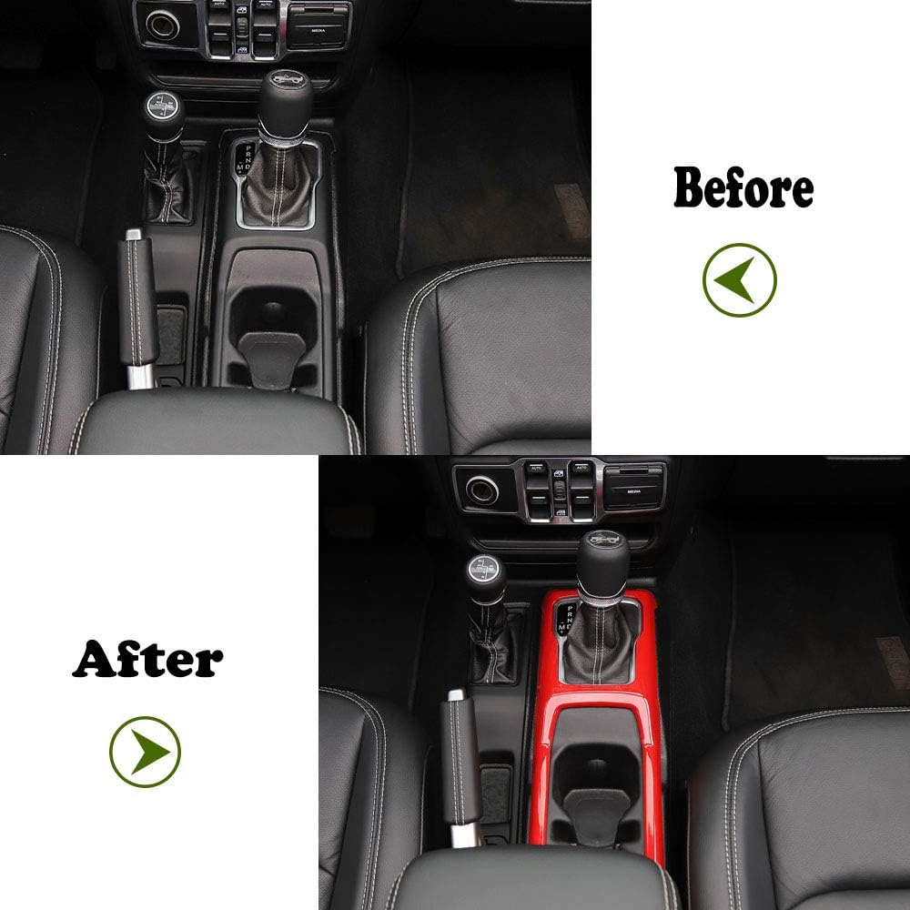 JeCar Interior Gear Shift Cup Holder Panel Cover Trim Fit for Jeep Wrangler JL JLU Gladiator JT 2018-2024 2025 2026+ (Red)