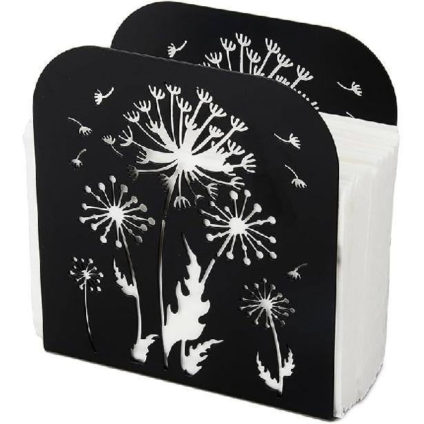 SUPERDANT Napkin Holder for Tables Mushroom Iron Serviette Organizer Freestanding Cocktail Napkins Dispenser Tabletop Tissue Stand Rustic Cloth Black Dandelion