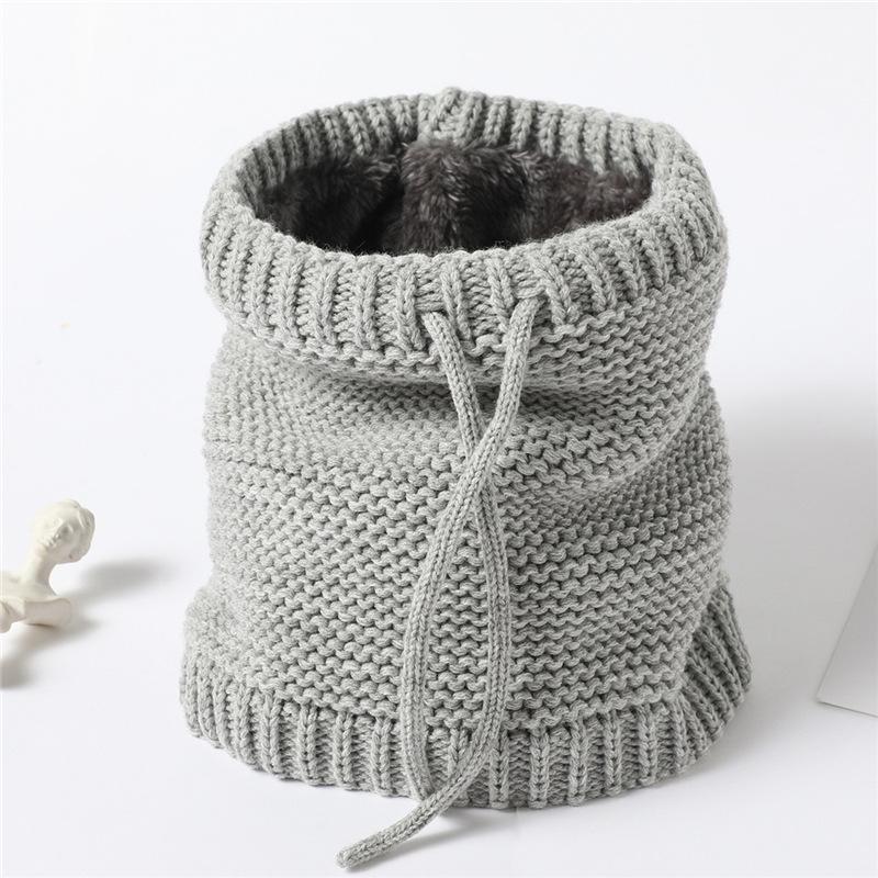 Unisex Autumn Winter  Knitted Ring Neck Cover Scarf Children Thickened Fleecing Drawstring Neckerchief Women Men Decoration