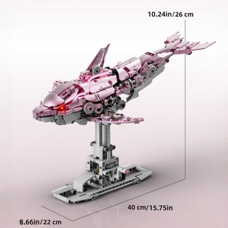 888Pcs Mechanical Dolphin Building Blocks Set With Motor Light Pink Blue Ocean Animal Linkage MOC 3D Desktop Model Gift Idea