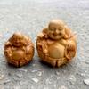 Woodcarving Laughing Buddha Maitreya Sculpture Mini Wooden Buddha Statue Craft Miniature Handmade Statue Children