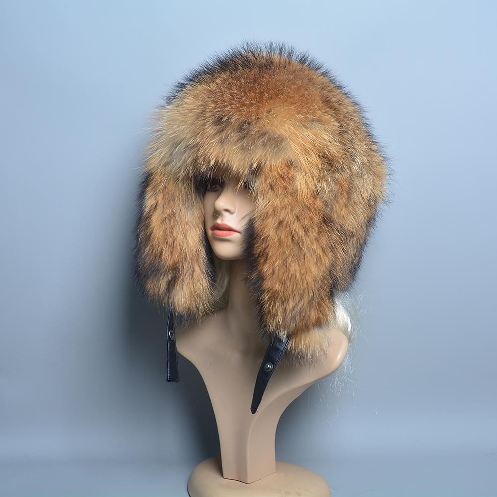 Real Fur 100% Fox Skin Russian Businessmen Pilot Bombers Full Map Unisex Hat Ushanka Winter Ear Guard Hat Raccoon Fur Beanie Hat