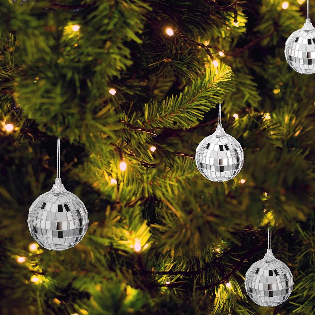6Pcs Mirror Disco Ball, 1.96Inches Silver Hanging Ball for Party, Birthdays, Weddings, Home Decorations, Stage Props, Game Accessories, 5cm