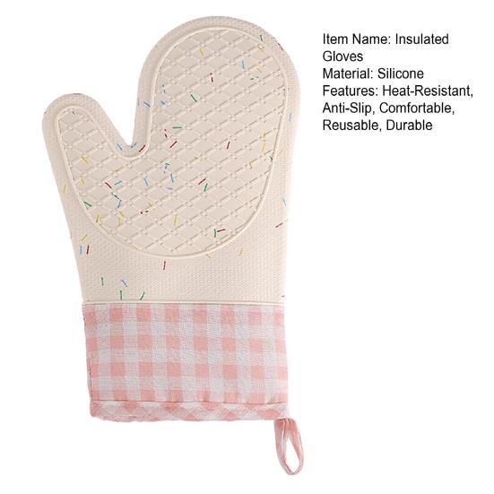 Oven Mitts Insulated Gloves Heat Resistant Silicone Kitchen Gloves with Anti-Slip Horizontal Stripes Thick Grip Reusable Kitchen Gloves Home Family