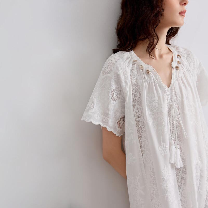 Demana Elegant Summer Embroidered V-Neck A-Line Midi Dress