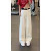Mens White Wide Leg Jeans Letter Print High Waist Straight Pants American Streetwear Vibe
