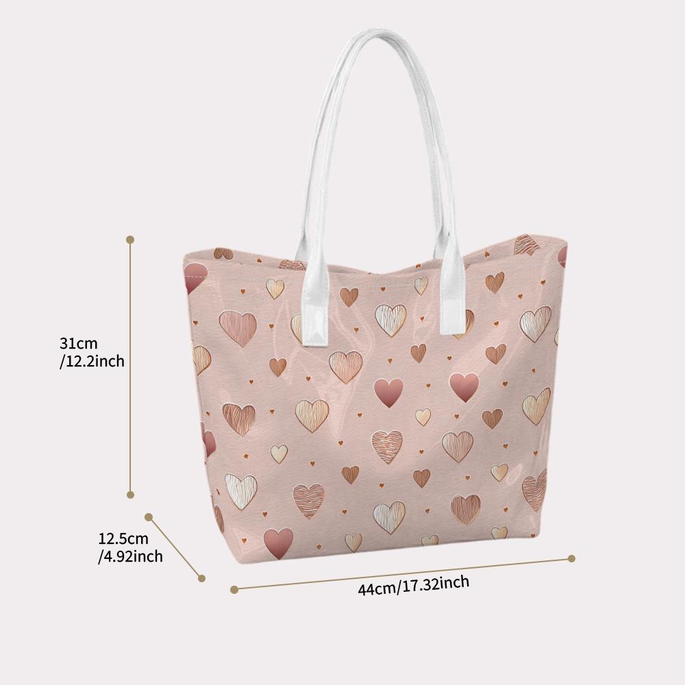 Cute Heart Print Tote Bag Fashion Large Capacity Casual Daily Commuter Shoulder Bag for Women