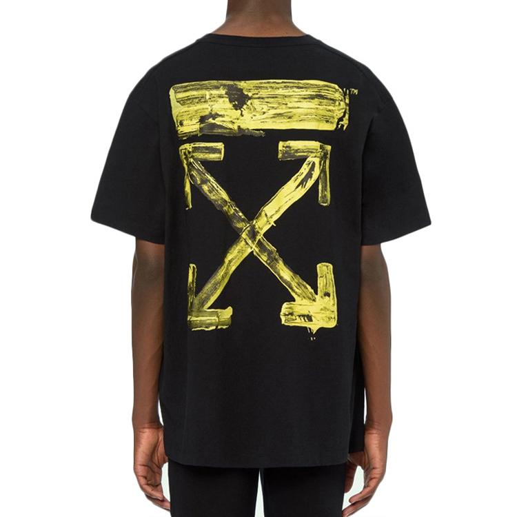 Off-White Splattered Paint Arrow Loose Short Sleeve T-Shirt Men Tops Yellow Black OMAA038F191850101060
