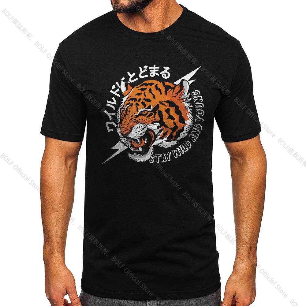 Men's Tiger Printed Vintage T-shirt Sport 100% Cotton Funny Tees for Men Women Sportswear Tops