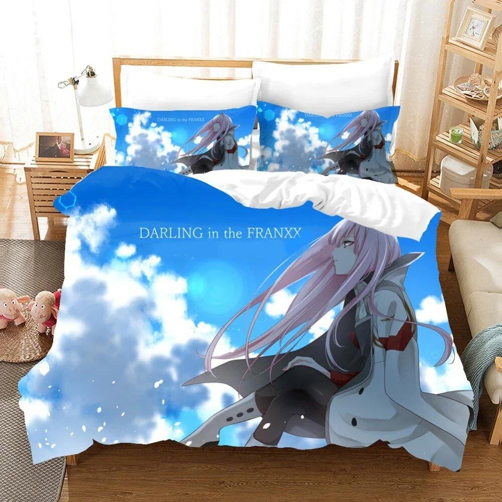 Anime Darling In the Franxx 02 Zero Two Duvet Cover Bedding Set Double Twin Full Queen King Adult Kids Bedclothes Quilt Cover