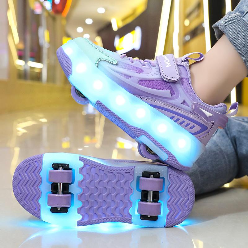 Adidași luminoși pentru copii Încărcare și dezasamblare Patru roți LED Adidași luminoși pentru copii Băiat Adidași luminoși
