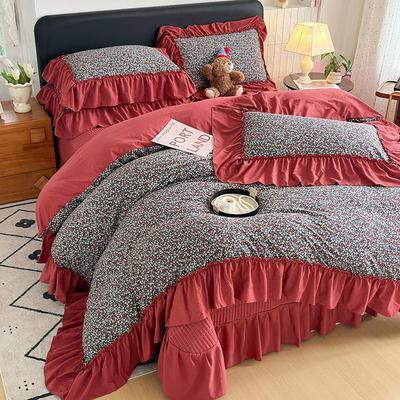 Spring/Summer Washed Cotton Lace Quilt Bedspread Set - 4 Pieces, Machine Washable
