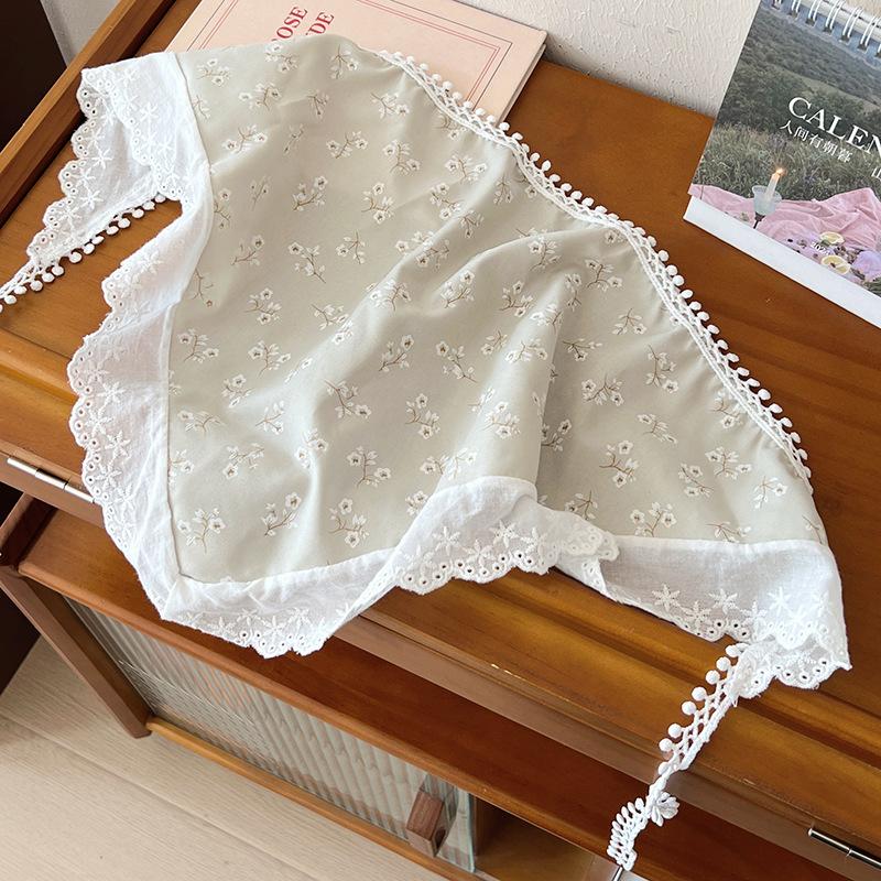 Headscarf summer women's pastoral triangle scarf literary retro crochet triangle scarf hat Y2K hot girl girl children hollow bud