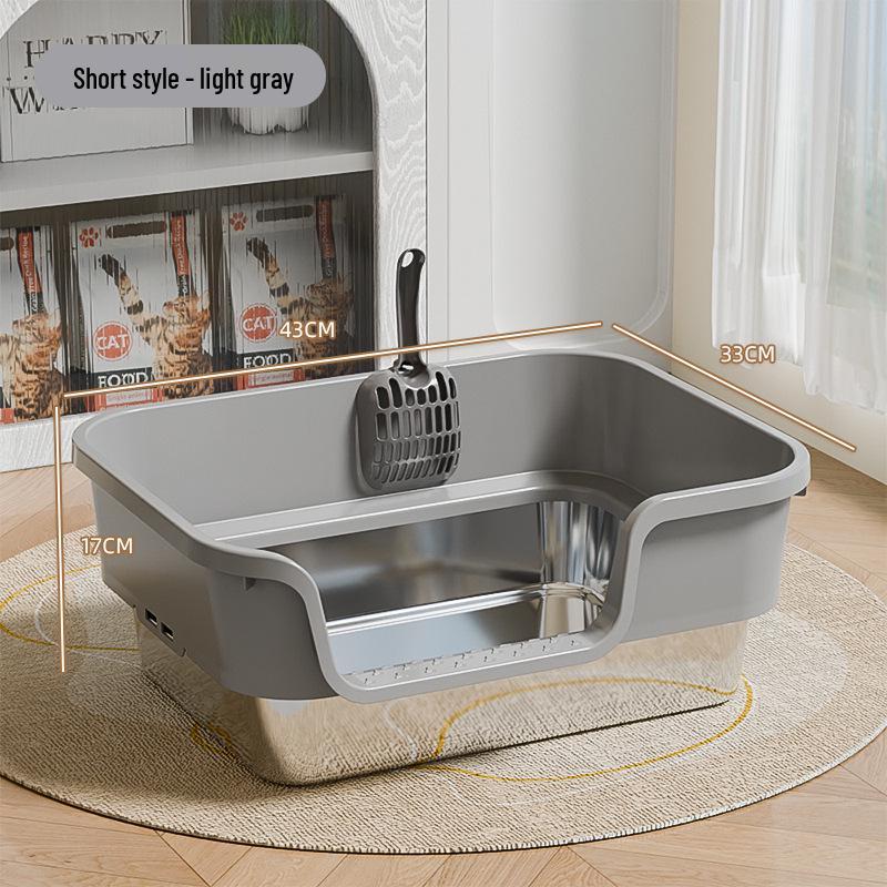 Stainless Steel Top-Entry Anti-Splash Cat Litter Box - Super Large Semi-Closed Design Side Open Inclined Stainless Steel Litter Box