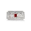 Red Patterned Ruby AAA CZ Rectangular Filigree Classic Art Deco Vintage Style Brooch Pin for Women Silver Plated