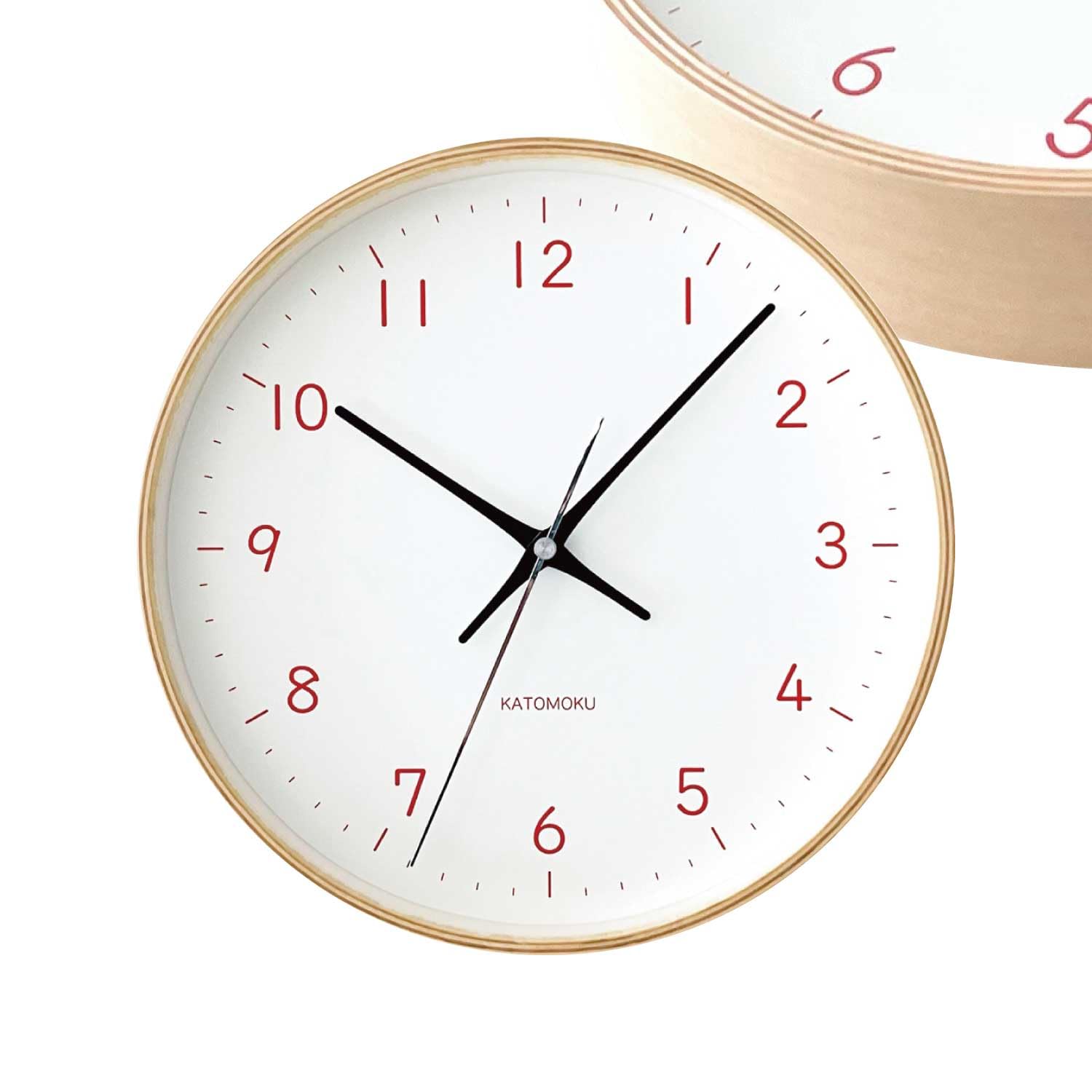 KATOMOKU plywood clock 22 Orange km-121ORRC Wall clock, continuous second hand, 25.2cm diameter (radio-controlled clock)